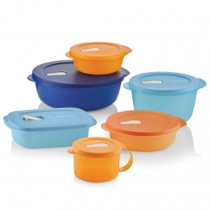 Tupperware Crystalwave 6-pc. Set Brown / Deep Blue / Blue Microwave Reheatable | PTC-542318