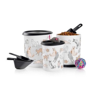 Tupperware Tupperpets One Touch Canister & Scoop Set/Cozy Cats Black / White Dry Storage | ESI-416835
