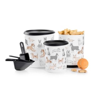 Tupperware Tupperpets One Touch Canister & Scoop Set/Pawsome Pups Black / White Dry Storage | KSC-210867